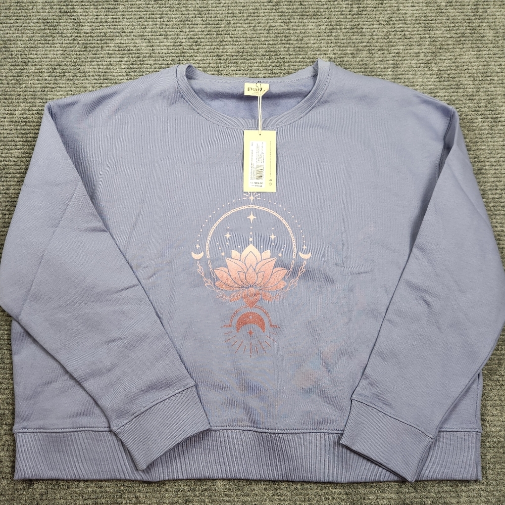 Pact Organic Cotton Sz 2XL Ombre Lotus Fleece Lined Slouchy Sweatshirt Boho NWT